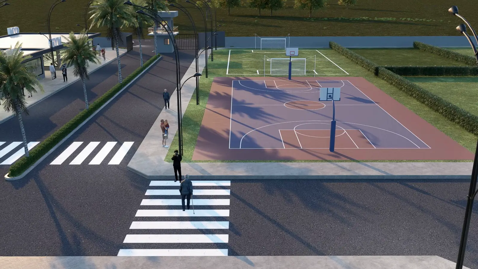 3D render of the basketball court at Orange County, Balogun, Oyo