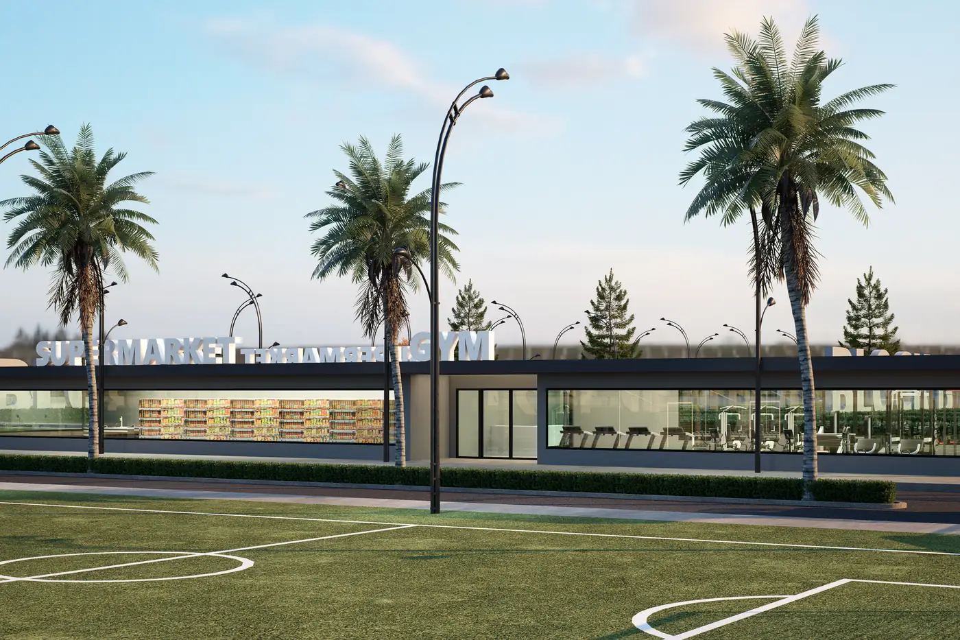 3D render of the commercial strip at Orange County, Balogun, Oyo