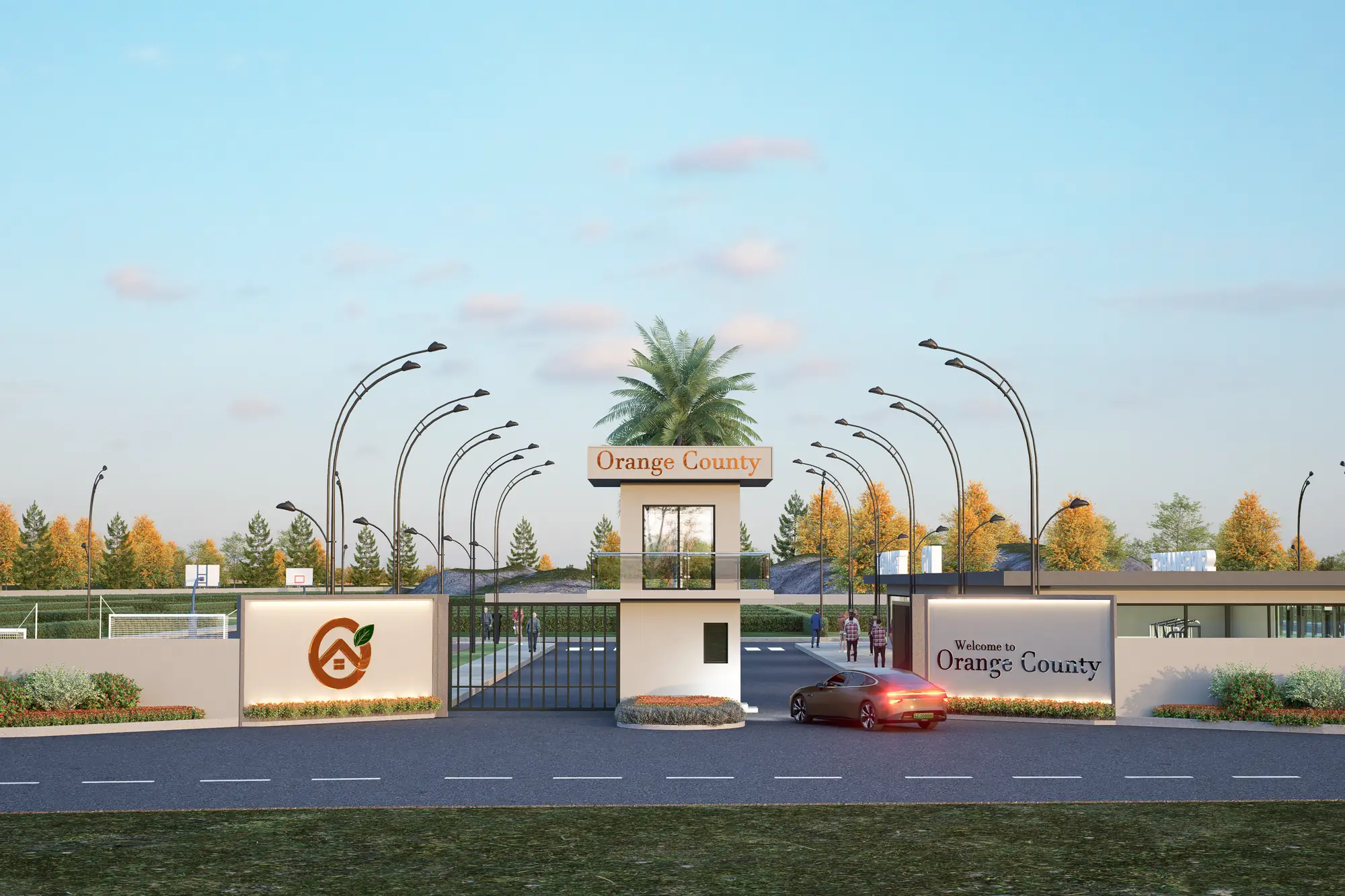 3D render of the entrance gate at Orange County, Balogun, Oyo