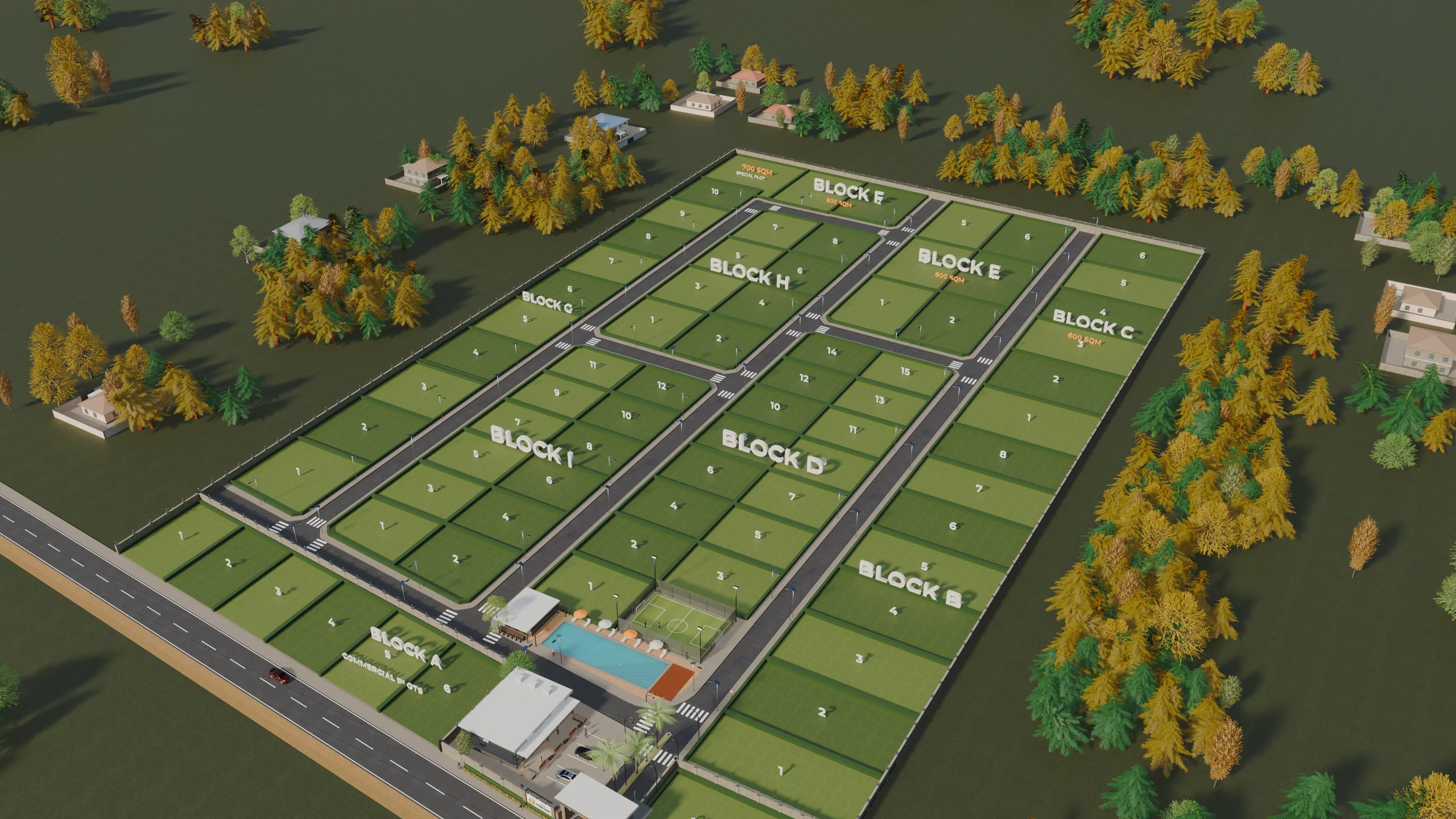 3D render of Orange County, Epe, from the air