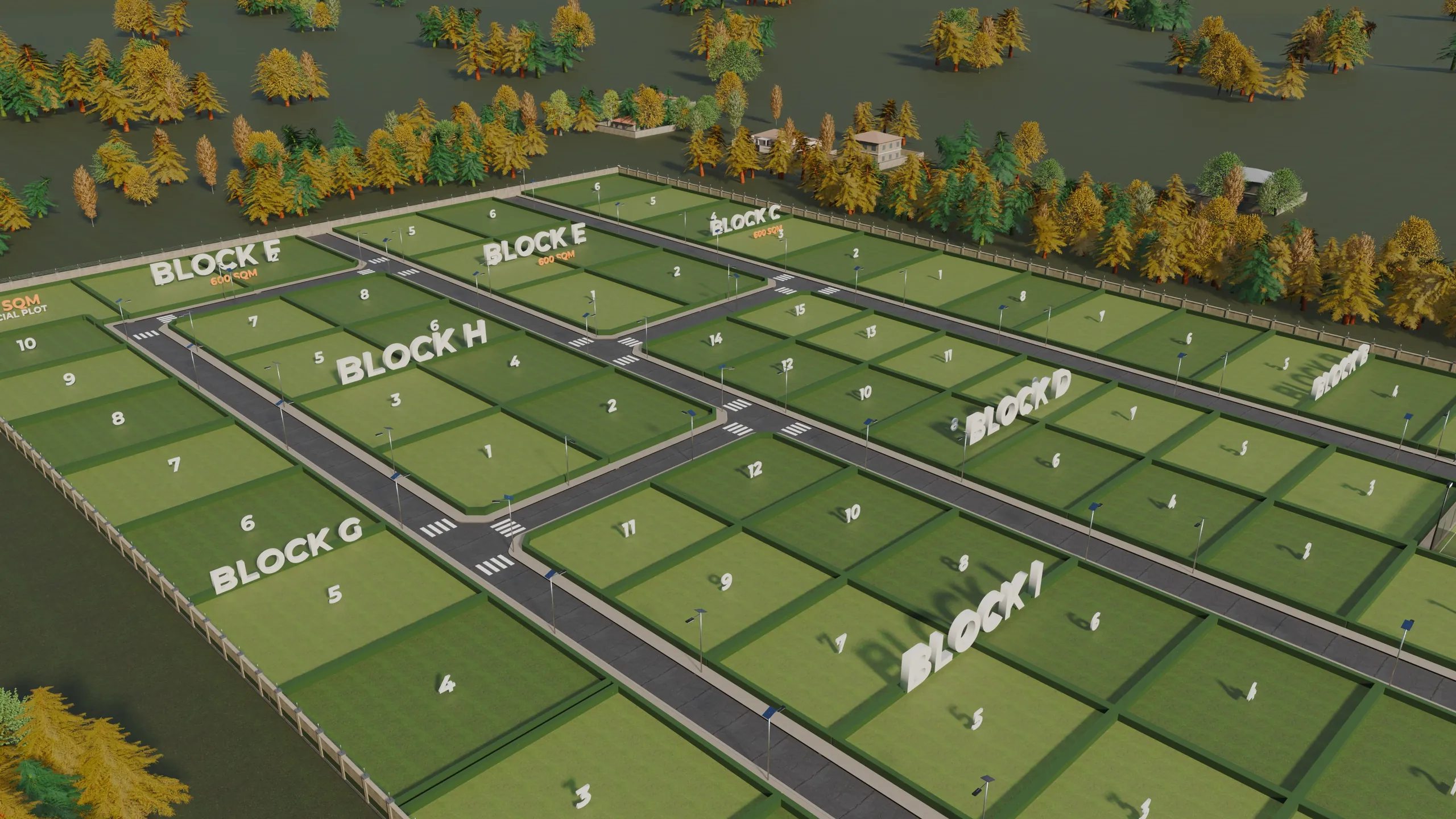 3D render of the plots at Orange County, Epe