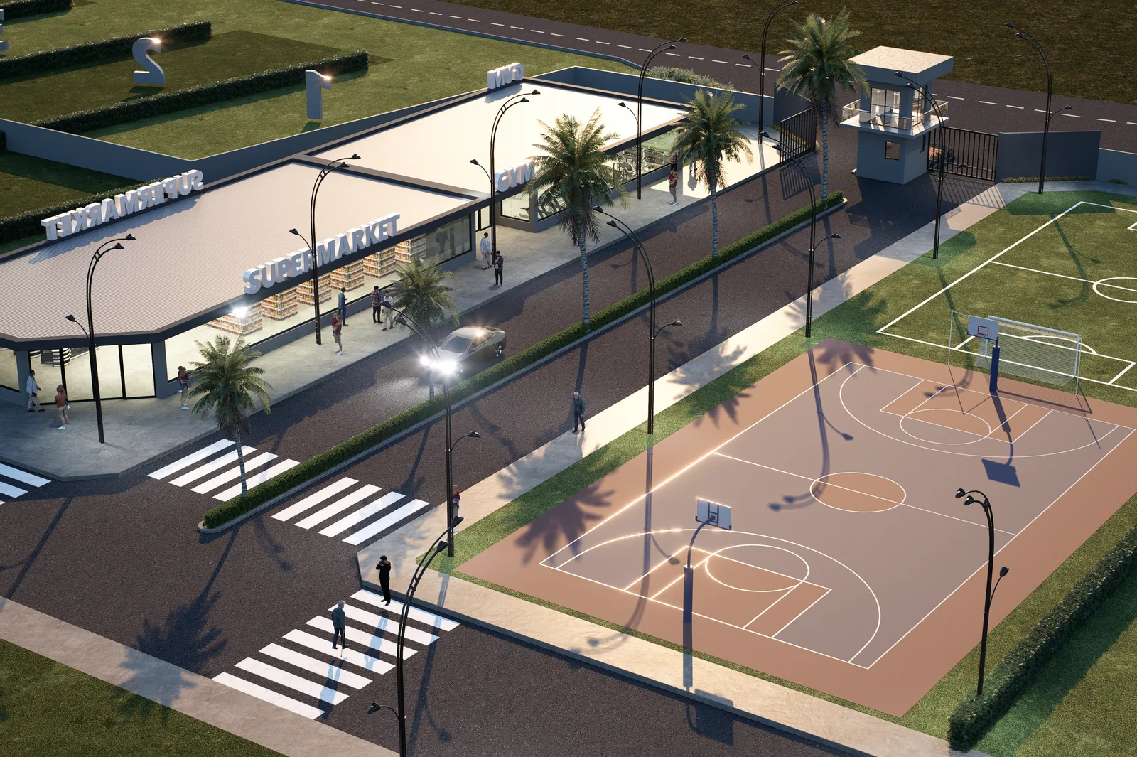 3D render of the football pitch at Orange County, Balogun, Oyo
