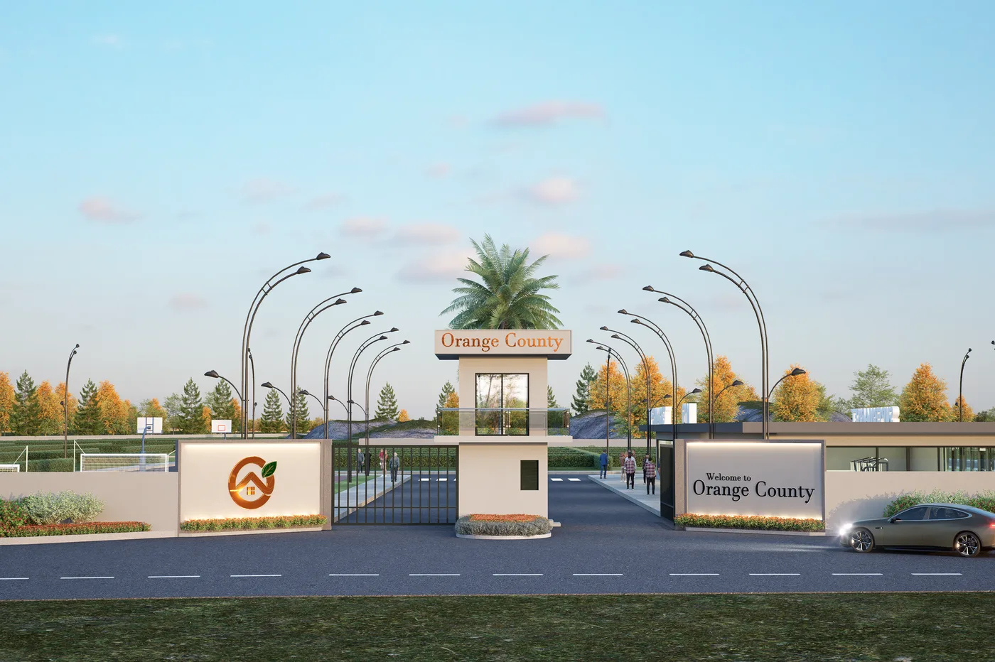 3D render of the entrance gate at Orange County, Balogun, Oyo