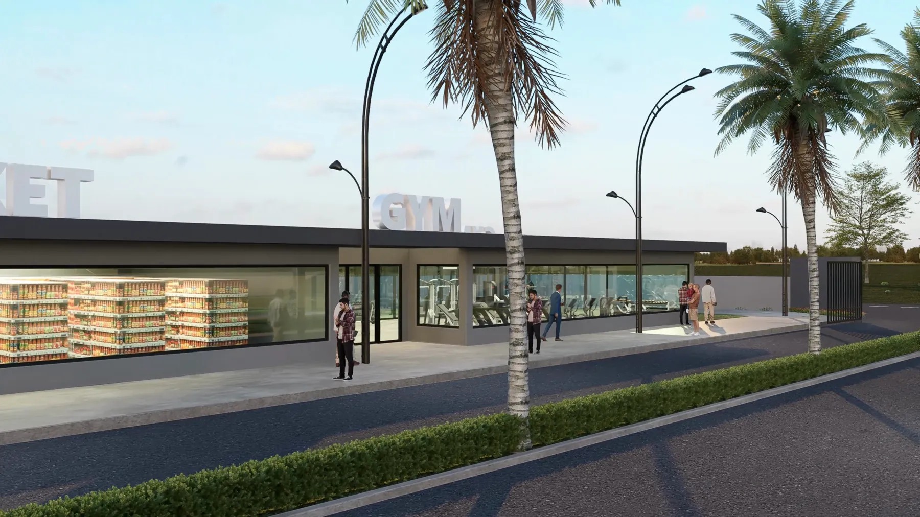 3D render of the commercial frontage at Orange County, Balogun, Oyo