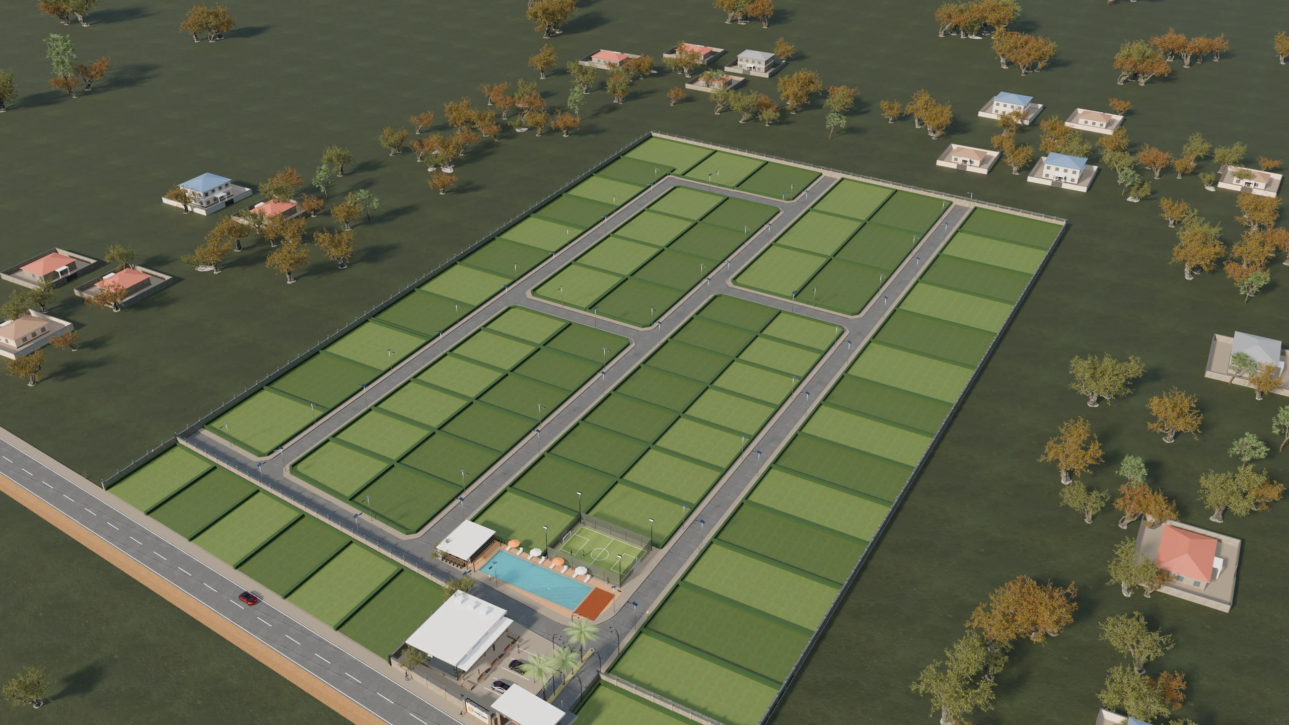 3D render of Orange County, Epe, seen from the air