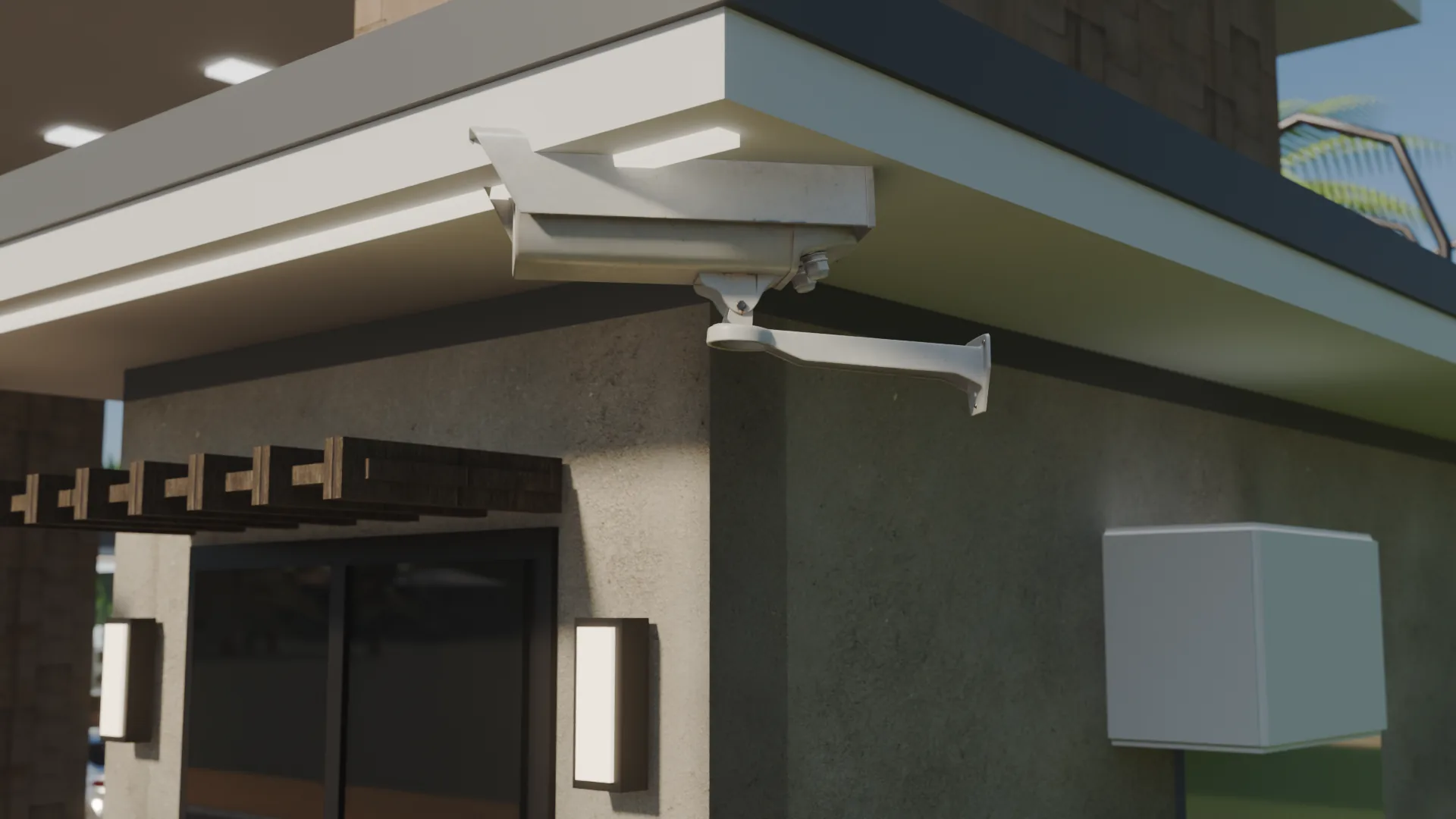 3D render of a CCTV camera on the gatehouse at Orange County, Epe