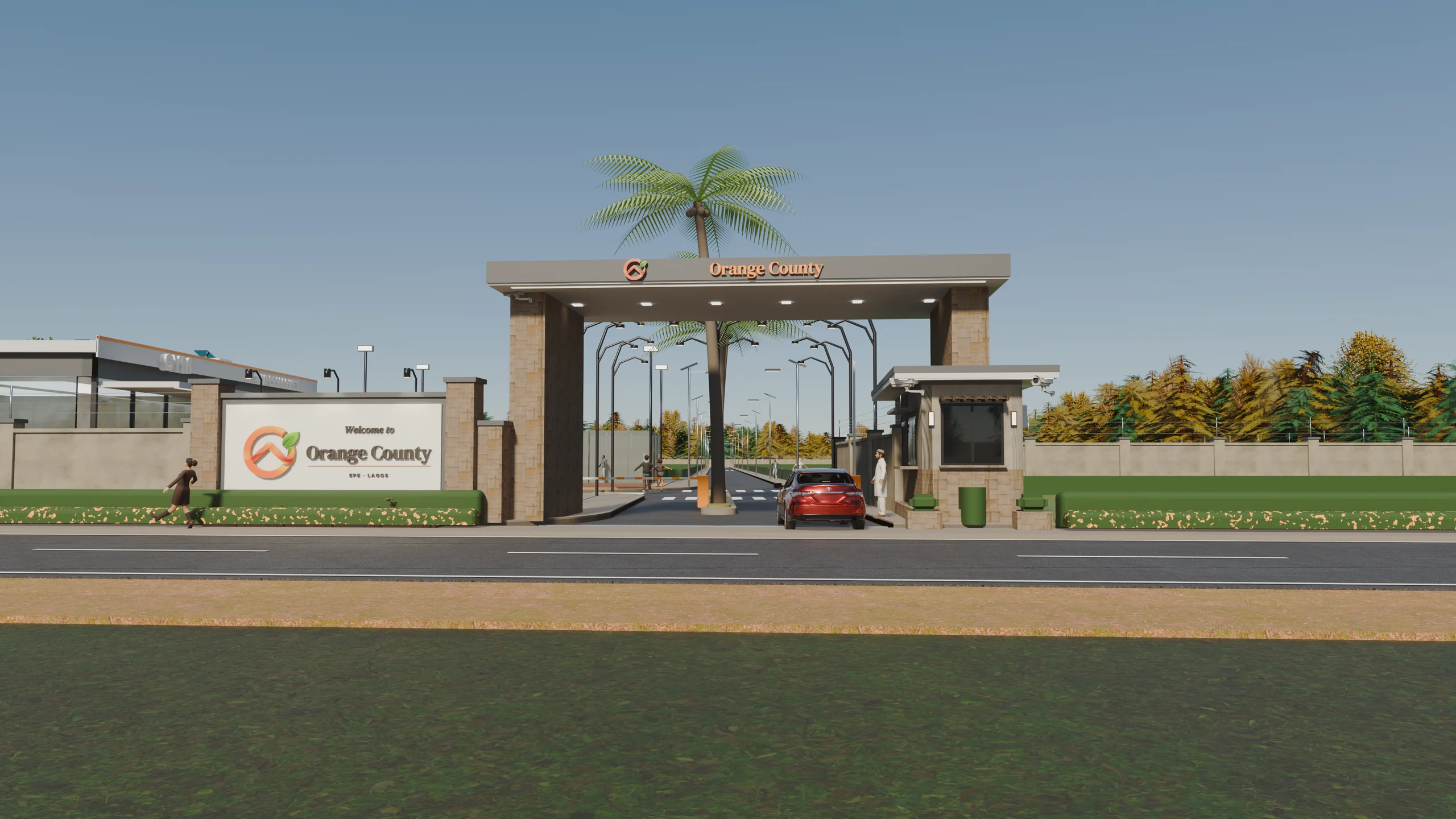 3D render of the entrance gate at Orange County, Epe
